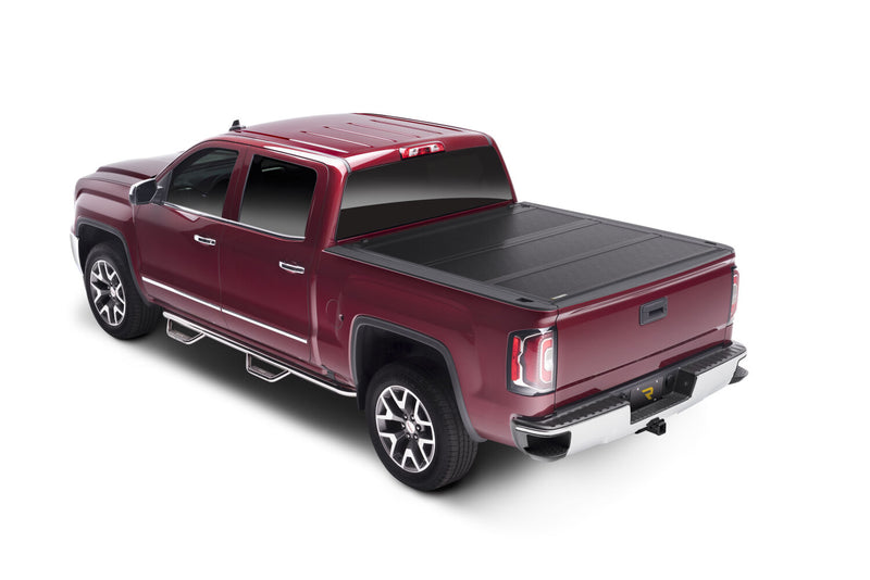 BAKFlip FiberMax Hard Folding Truck Bed Cover Rail Mounts Near Top of Bed Rail Rails Can Be Lowered Using Drop Down Brackets 2007-2021 Toyota Tundra 5 Foot 6 Inch Bed without Deck Rail System without Trail Special Edition Storage Boxes BAK